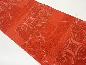 未使用品　本場筑前博多変わり横段に華紋・向かい鳳凰・草花模様織出し名古屋帯